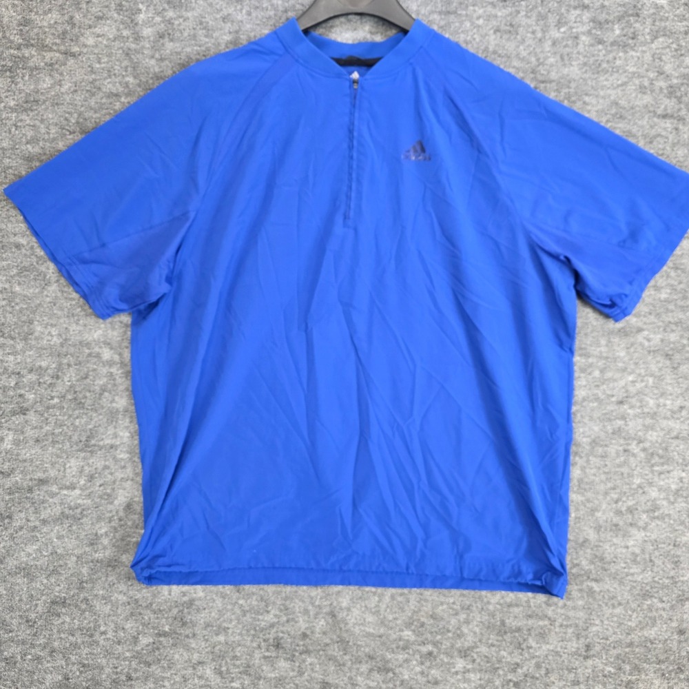Adidas Quarter Zip Windbreaker Mens XL Blue Short Sleeve Vented Athletic